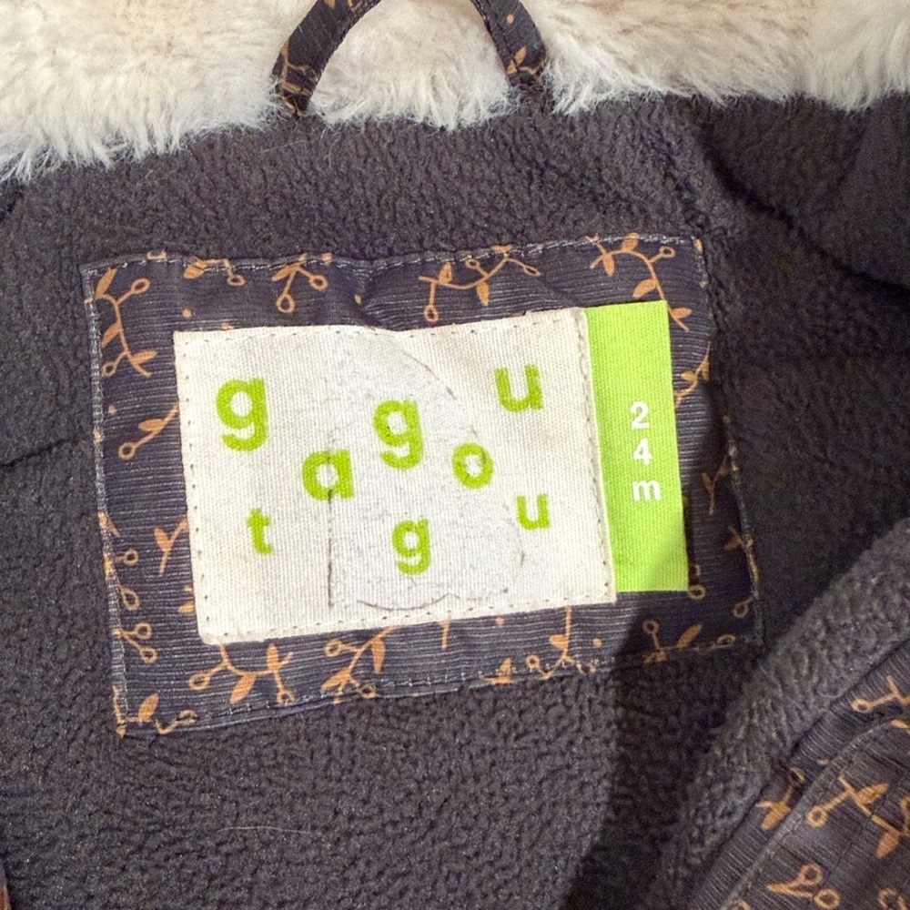 Gagou Tagou Toddler Puffer Jacket w/ Mittens – 24 Months – Gray/Brown Print - Picture 9 of 9